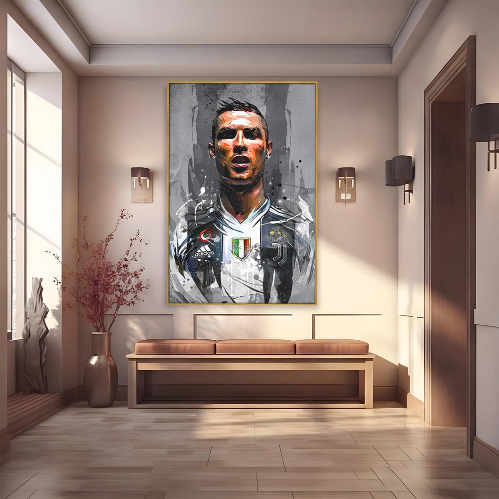 Tablou Canvas Premium LuxCanva® C1028, Cristiano Ronaldo ,  Culori, Cristiano, Fotbalist, Juventus Torino, Game Room, Camera Copilului, Relaxare, Culori Vibrante