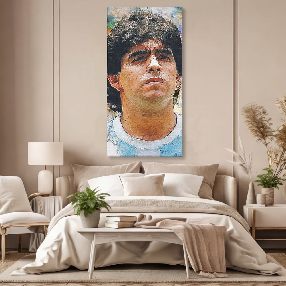 Tablou Canvas Premium LuxCanva® C1030, Diego Armando Maradona , Culori, Maradona, Fotbalist, Argentina, Game Room, Camera Copilului, Relaxare, Culori Vibrante