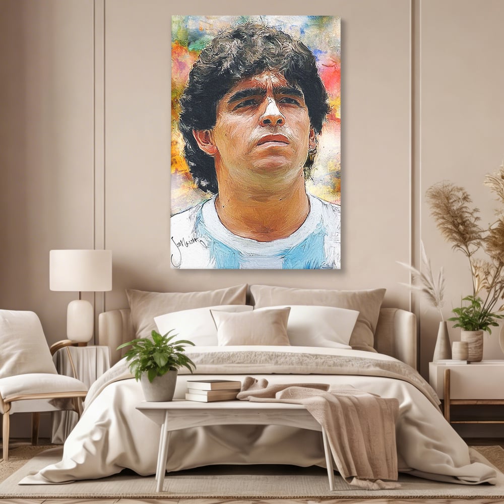 Tablou Canvas Premium LuxCanva® C1030, Diego Armando Maradona , Culori, Maradona, Fotbalist, Argentina, Game Room, Camera Copilului, Relaxare, Culori Vibrante