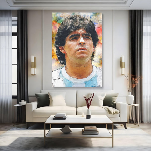 Tablou Canvas Premium LuxCanva® C1030, Diego Armando Maradona , Culori, Maradona, Fotbalist, Argentina, Game Room, Camera Copilului, Relaxare, Culori Vibrante