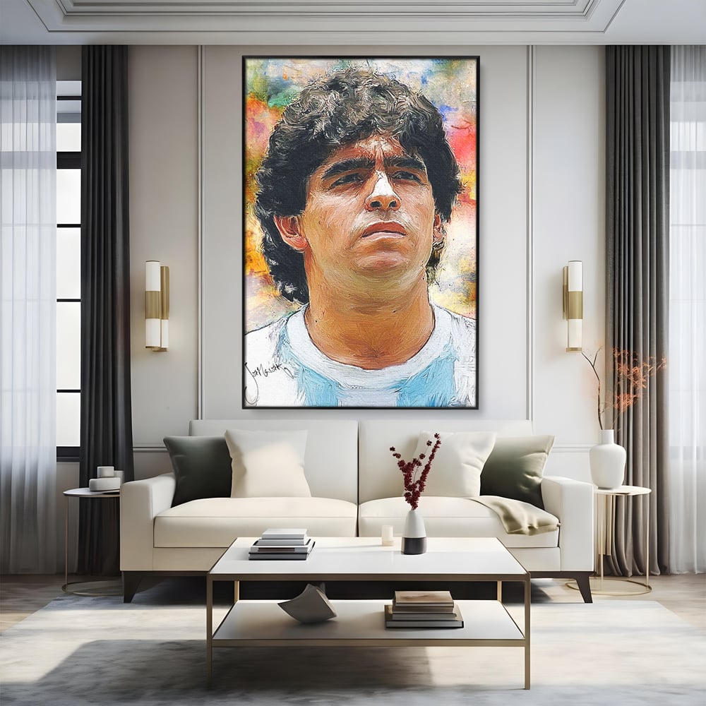 Tablou Canvas Premium LuxCanva® C1030, Diego Armando Maradona , Culori, Maradona, Fotbalist, Argentina, Game Room, Camera Copilului, Relaxare, Culori Vibrante