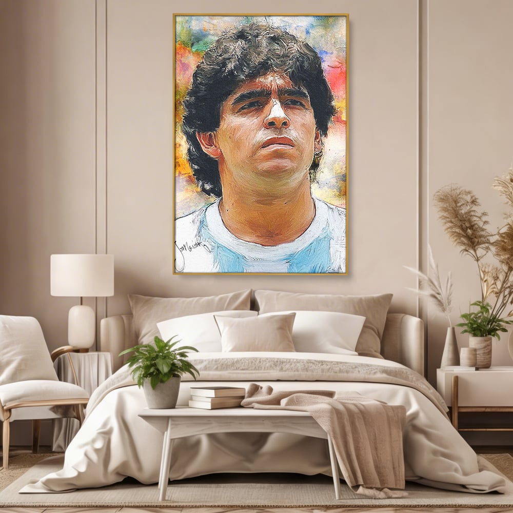 Tablou Canvas Premium LuxCanva® C1030, Diego Armando Maradona , Culori, Maradona, Fotbalist, Argentina, Game Room, Camera Copilului, Relaxare, Culori Vibrante