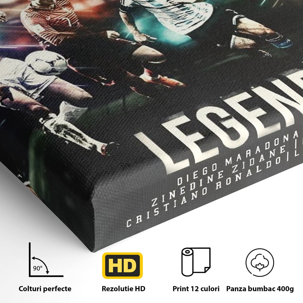 Tablou Canvas Premium LuxCanva® C1031, Legende Ale Fotbalului , Maradona, Pele, Ronaldo, CR7, Messi, Zidane, Legende, Game Room, Bar, Relaxare, Culori Vibrante