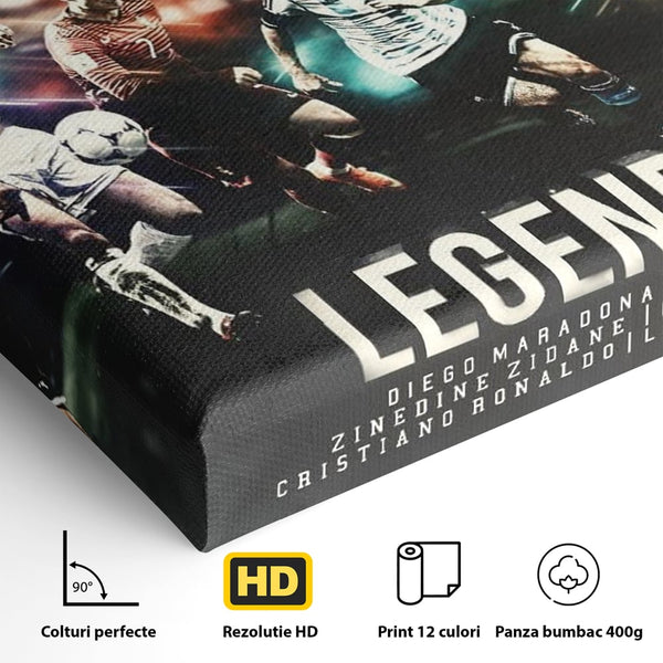 Tablou Canvas Premium LuxCanva® C1031, Legende Ale Fotbalului , Maradona, Pele, Ronaldo, CR7, Messi, Zidane, Legende, Game Room, Bar, Relaxare, Culori Vibrante