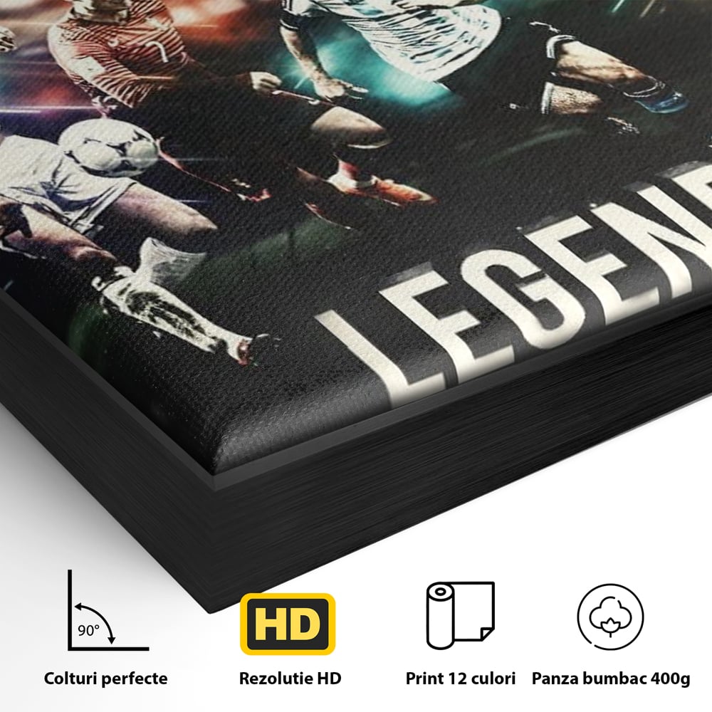 Tablou Canvas Premium LuxCanva® C1031, Legende Ale Fotbalului , Maradona, Pele, Ronaldo, CR7, Messi, Zidane, Legende, Game Room, Bar, Relaxare, Culori Vibrante