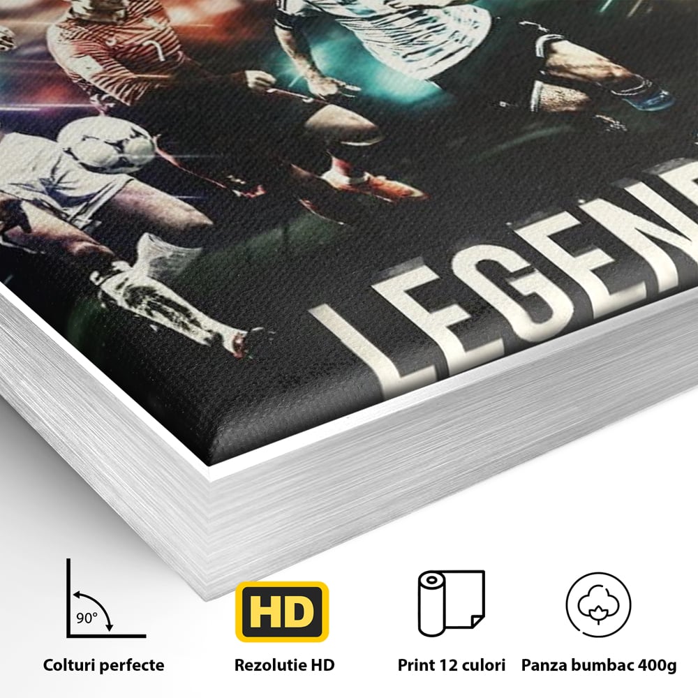 Tablou Canvas Premium LuxCanva® C1031, Legende Ale Fotbalului , Maradona, Pele, Ronaldo, CR7, Messi, Zidane, Legende, Game Room, Bar, Relaxare, Culori Vibrante