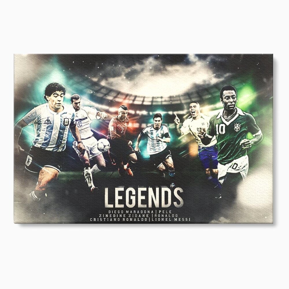 Tablou Canvas Premium LuxCanva® C1031, Legende Ale Fotbalului , Maradona, Pele, Ronaldo, CR7, Messi, Zidane, Legende, Game Room, Bar, Relaxare, Culori Vibrante