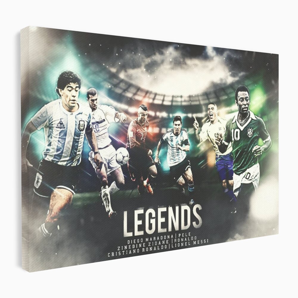 Tablou Canvas Premium LuxCanva® C1031, Legende Ale Fotbalului , Maradona, Pele, Ronaldo, CR7, Messi, Zidane, Legende, Game Room, Bar, Relaxare, Culori Vibrante