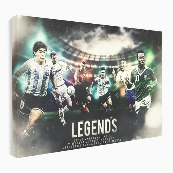 Tablou Canvas Premium LuxCanva® C1031, Legende Ale Fotbalului , Maradona, Pele, Ronaldo, CR7, Messi, Zidane, Legende, Game Room, Bar, Relaxare, Culori Vibrante
