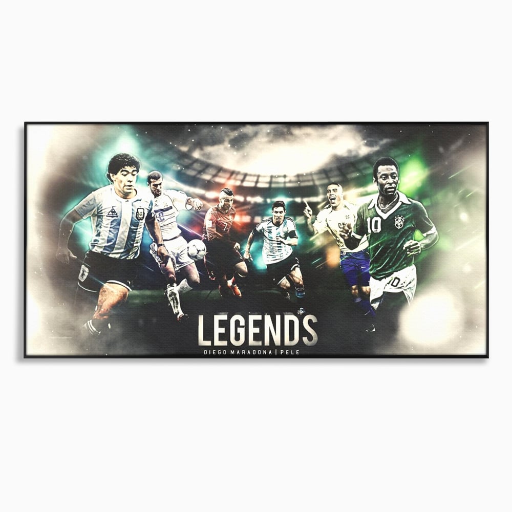 Tablou Canvas Premium LuxCanva® C1031, Legende Ale Fotbalului , Maradona, Pele, Ronaldo, CR7, Messi, Zidane, Legende, Game Room, Bar, Relaxare, Culori Vibrante