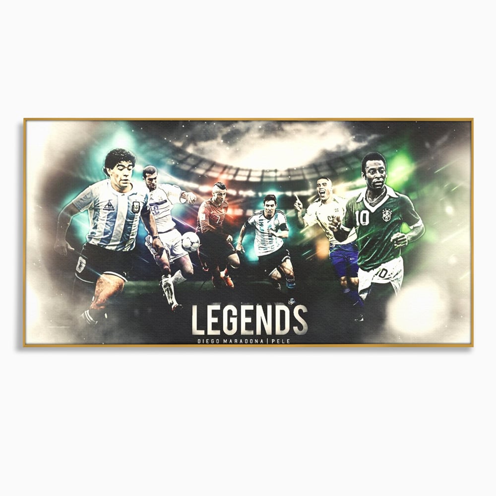 Tablou Canvas Premium LuxCanva® C1031, Legende Ale Fotbalului , Maradona, Pele, Ronaldo, CR7, Messi, Zidane, Legende, Game Room, Bar, Relaxare, Culori Vibrante