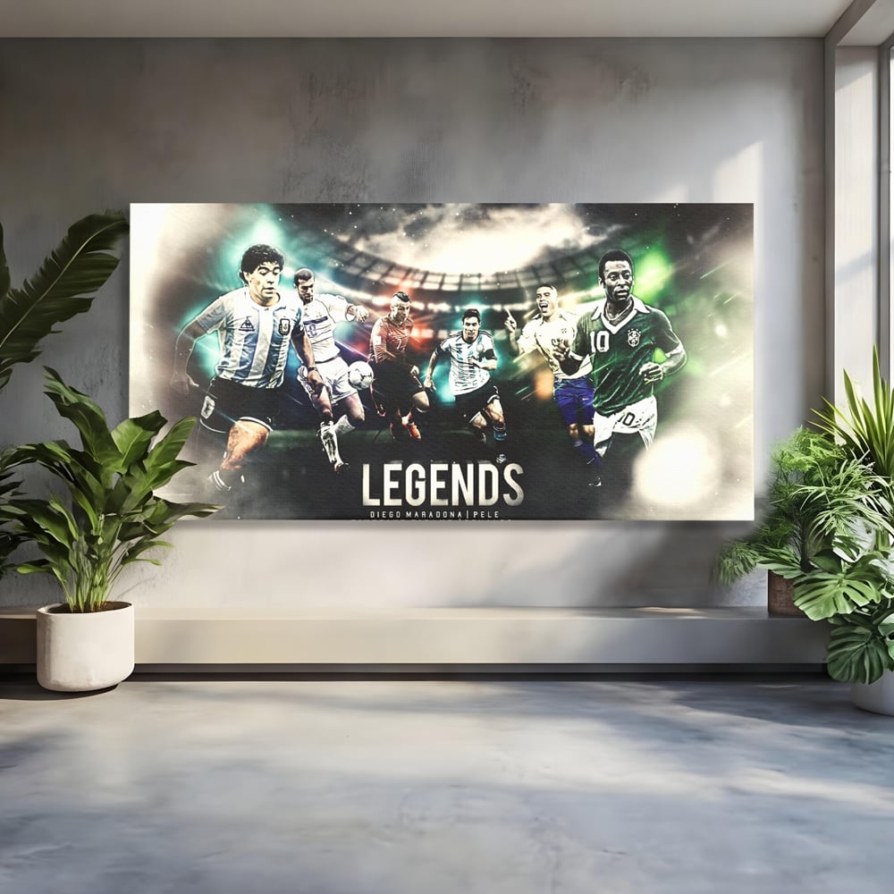 Tablou Canvas Premium LuxCanva® C1031, Legende Ale Fotbalului , Maradona, Pele, Ronaldo, CR7, Messi, Zidane, Legende, Game Room, Bar, Relaxare, Culori Vibrante