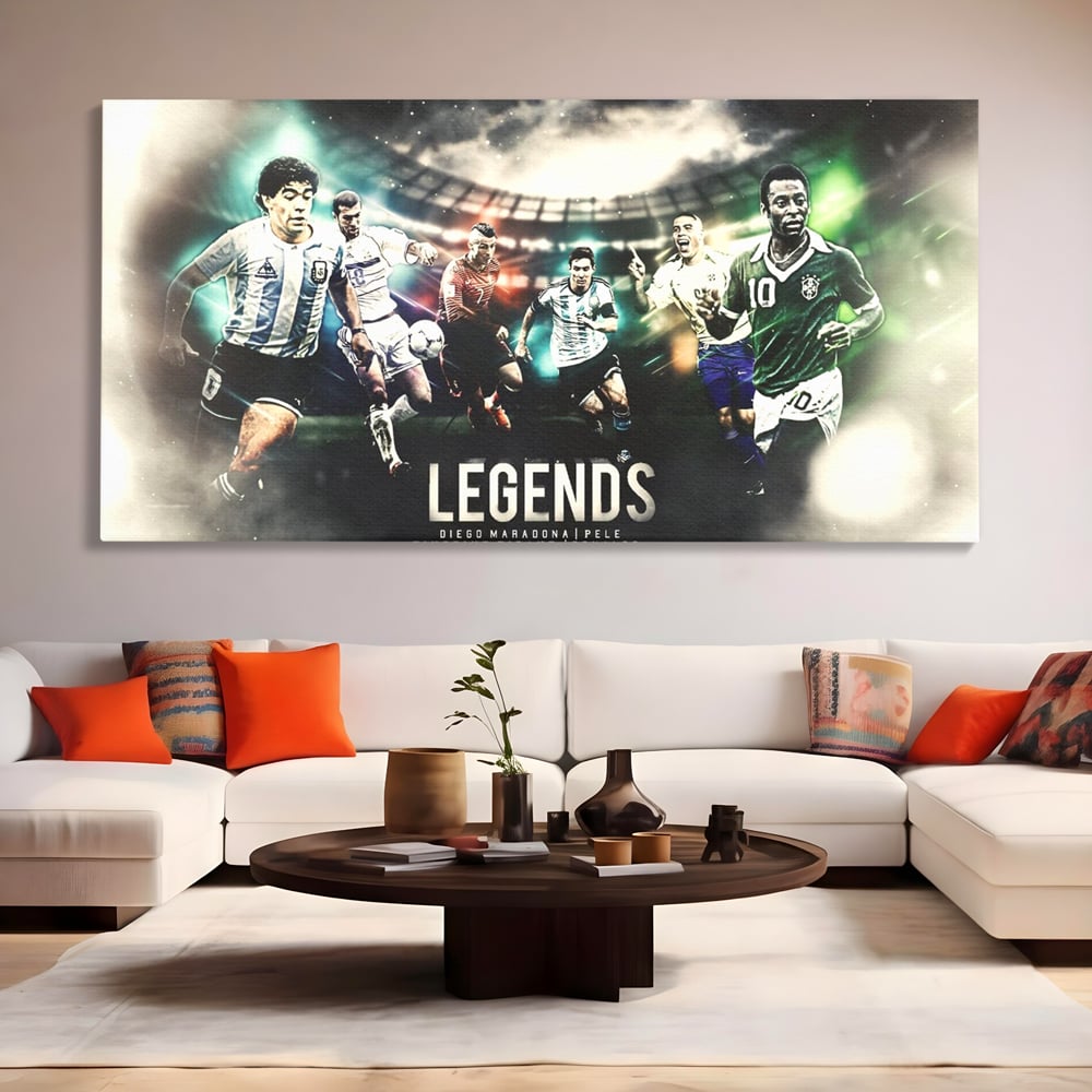 Tablou Canvas Premium LuxCanva® C1031, Legende Ale Fotbalului , Maradona, Pele, Ronaldo, CR7, Messi, Zidane, Legende, Game Room, Bar, Relaxare, Culori Vibrante