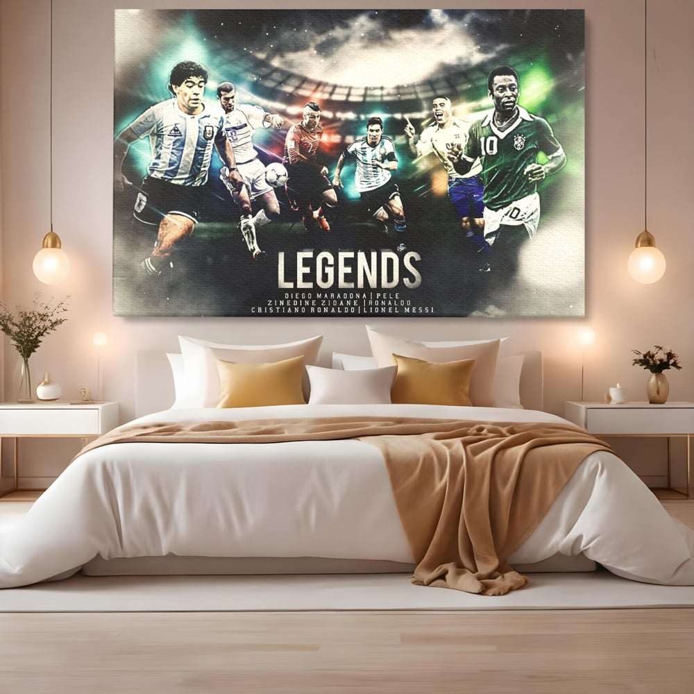 Tablou Canvas Premium LuxCanva® C1031, Legende Ale Fotbalului , Maradona, Pele, Ronaldo, CR7, Messi, Zidane, Legende, Game Room, Bar, Relaxare, Culori Vibrante