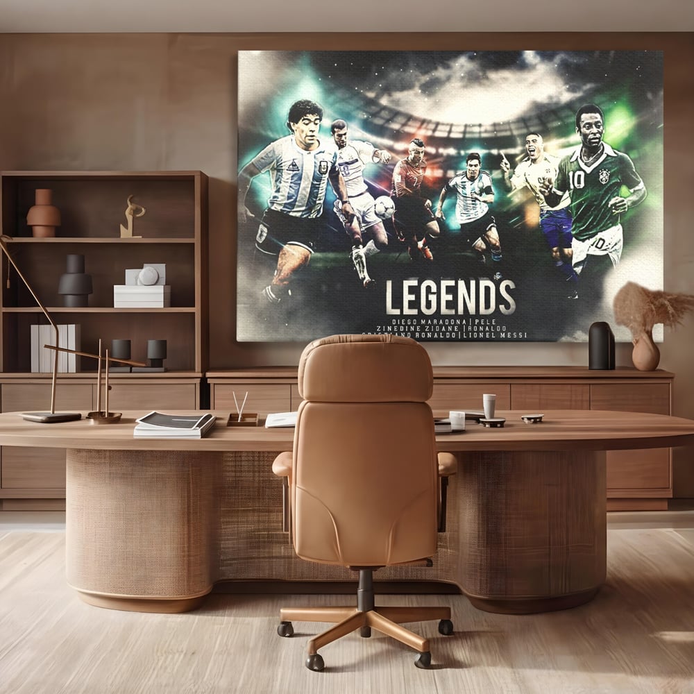 Tablou Canvas Premium LuxCanva® C1031, Legende Ale Fotbalului , Maradona, Pele, Ronaldo, CR7, Messi, Zidane, Legende, Game Room, Bar, Relaxare, Culori Vibrante