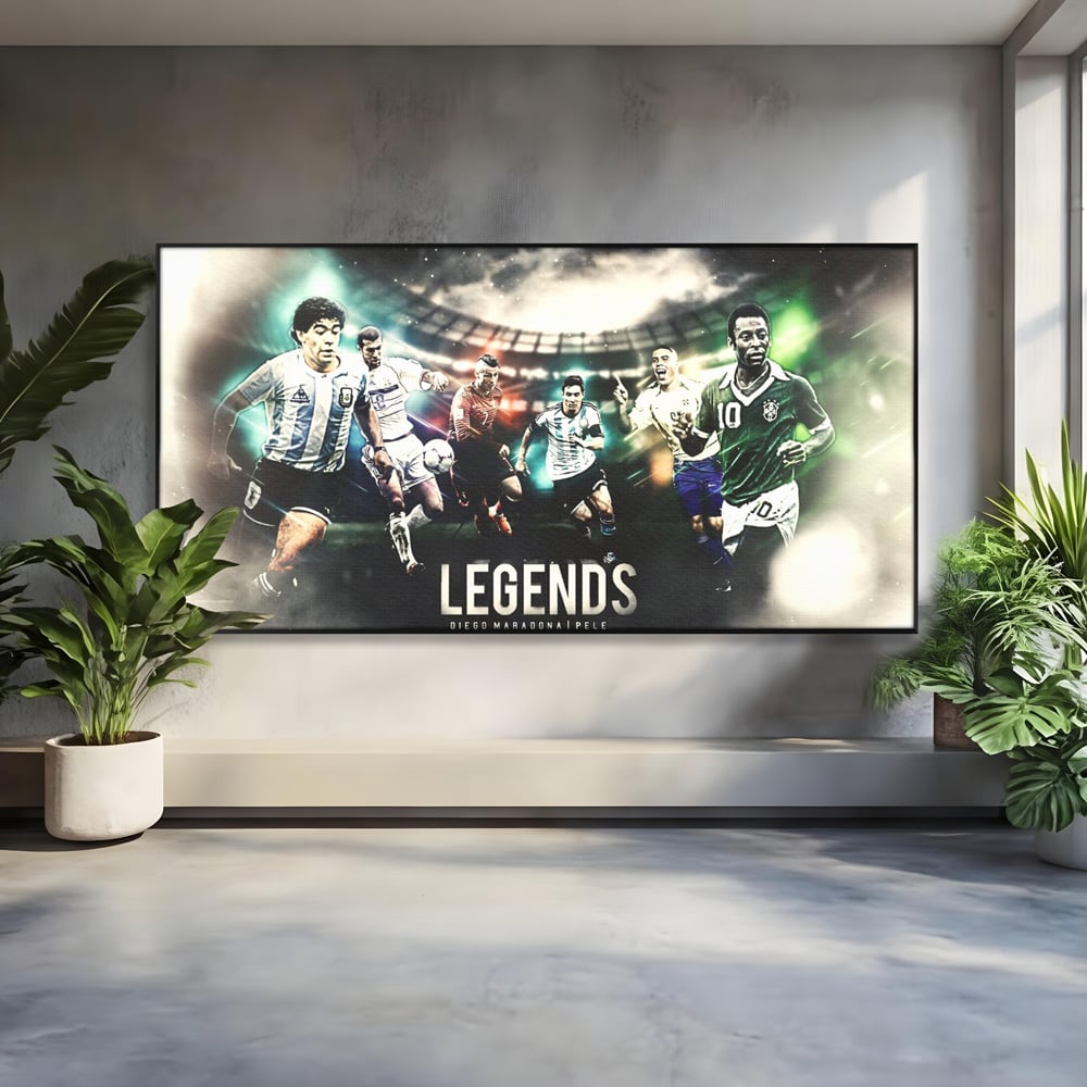 Tablou Canvas Premium LuxCanva® C1031, Legende Ale Fotbalului , Maradona, Pele, Ronaldo, CR7, Messi, Zidane, Legende, Game Room, Bar, Relaxare, Culori Vibrante