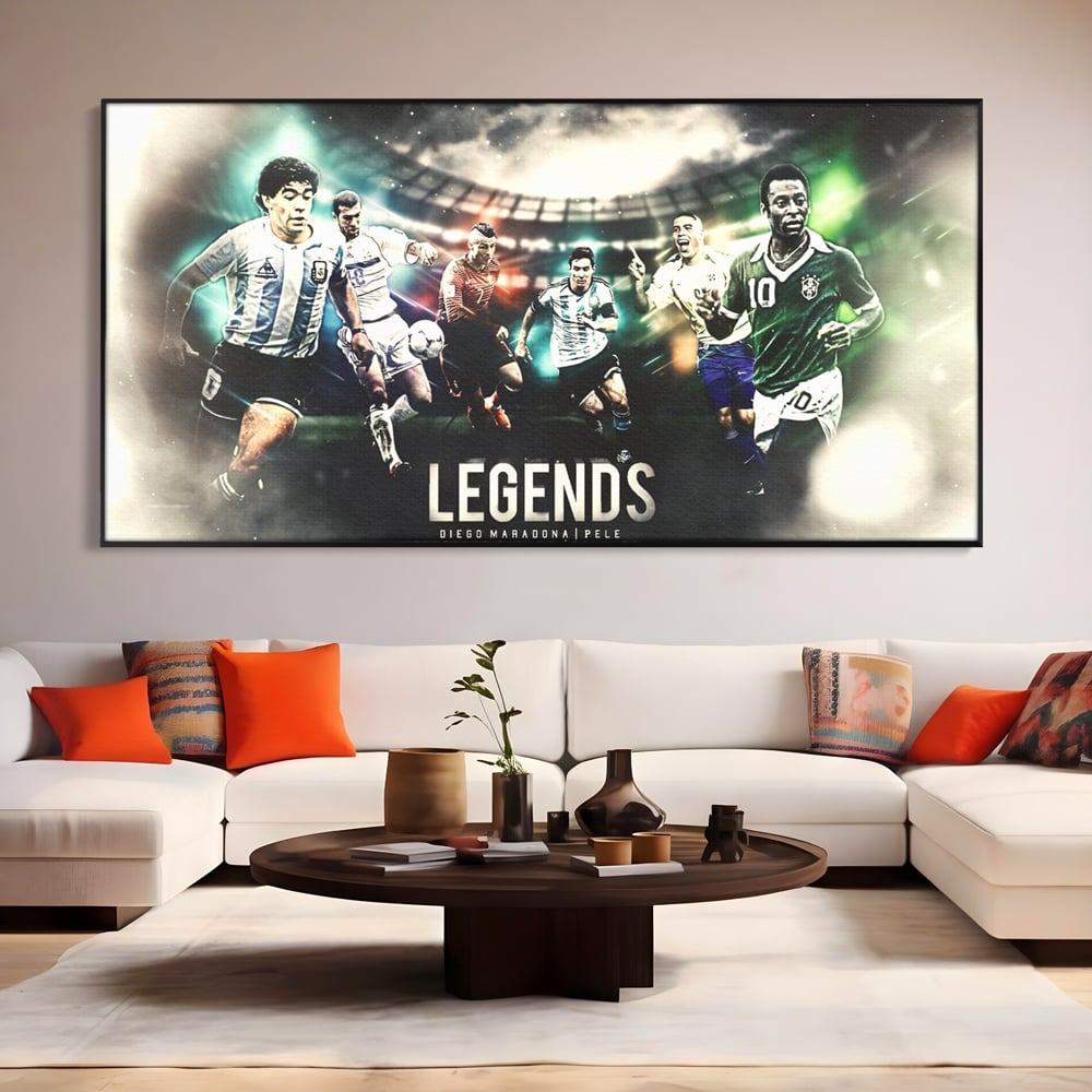 Tablou Canvas Premium LuxCanva® C1031, Legende Ale Fotbalului , Maradona, Pele, Ronaldo, CR7, Messi, Zidane, Legende, Game Room, Bar, Relaxare, Culori Vibrante
