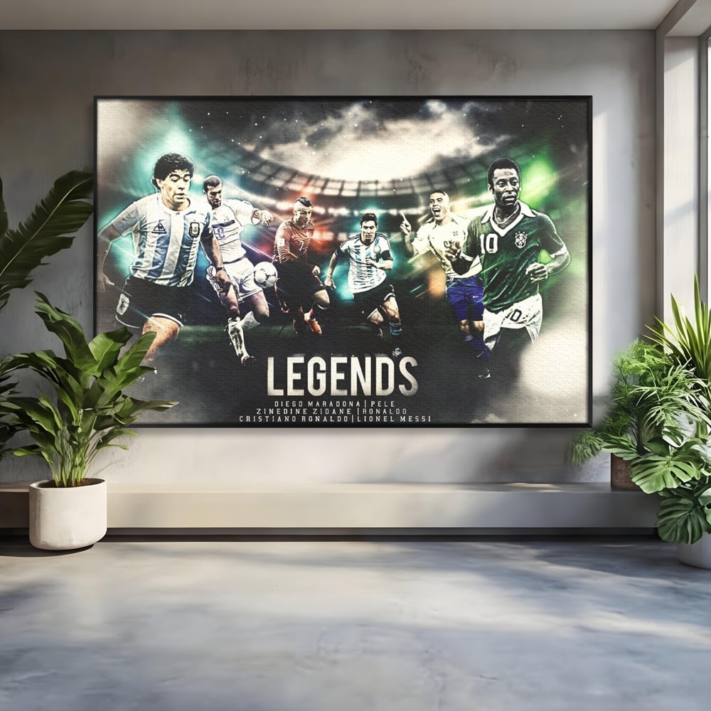 Tablou Canvas Premium LuxCanva® C1031, Legende Ale Fotbalului , Maradona, Pele, Ronaldo, CR7, Messi, Zidane, Legende, Game Room, Bar, Relaxare, Culori Vibrante