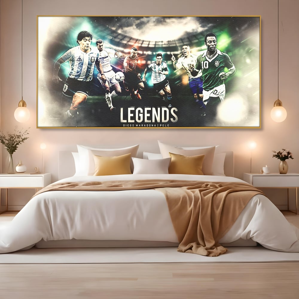 Tablou Canvas Premium LuxCanva® C1031, Legende Ale Fotbalului , Maradona, Pele, Ronaldo, CR7, Messi, Zidane, Legende, Game Room, Bar, Relaxare, Culori Vibrante