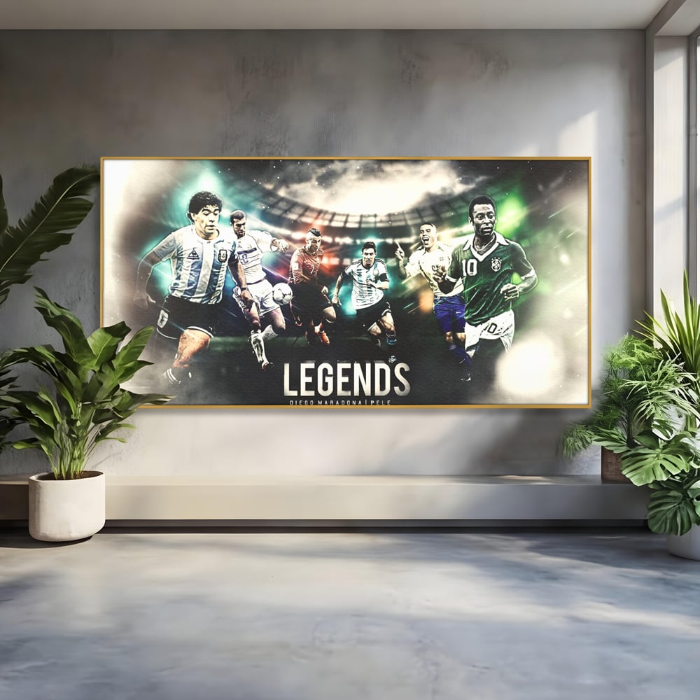 Tablou Canvas Premium LuxCanva® C1031, Legende Ale Fotbalului , Maradona, Pele, Ronaldo, CR7, Messi, Zidane, Legende, Game Room, Bar, Relaxare, Culori Vibrante