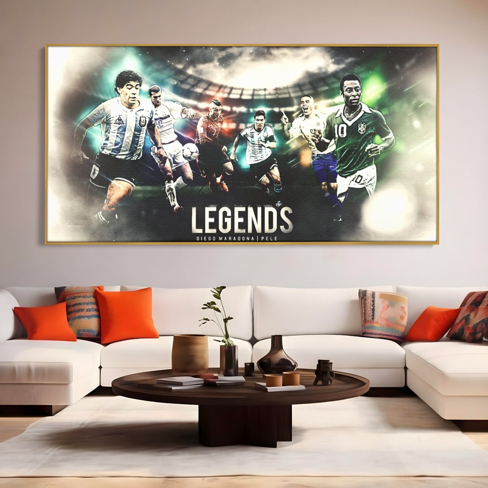 Tablou Canvas Premium LuxCanva® C1031, Legende Ale Fotbalului , Maradona, Pele, Ronaldo, CR7, Messi, Zidane, Legende, Game Room, Bar, Relaxare, Culori Vibrante