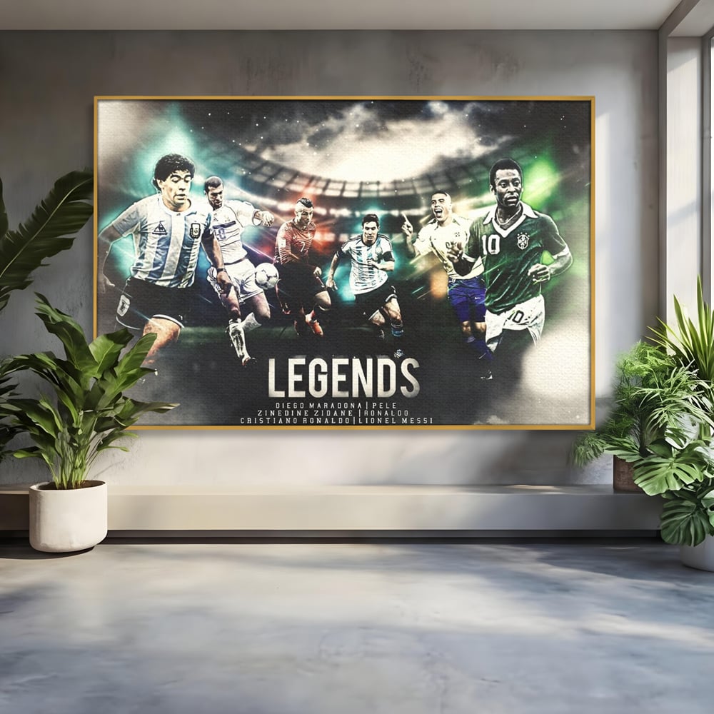 Tablou Canvas Premium LuxCanva® C1031, Legende Ale Fotbalului , Maradona, Pele, Ronaldo, CR7, Messi, Zidane, Legende, Game Room, Bar, Relaxare, Culori Vibrante
