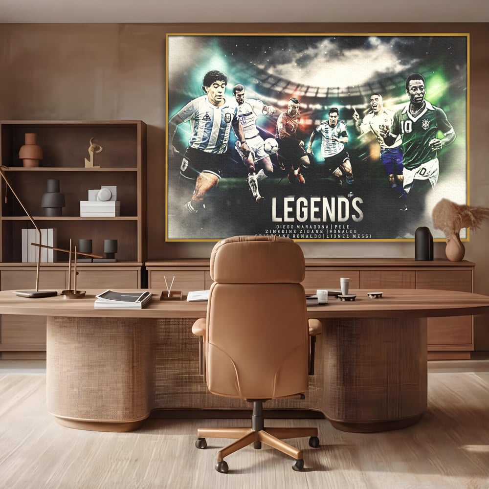 Tablou Canvas Premium LuxCanva® C1031, Legende Ale Fotbalului , Maradona, Pele, Ronaldo, CR7, Messi, Zidane, Legende, Game Room, Bar, Relaxare, Culori Vibrante