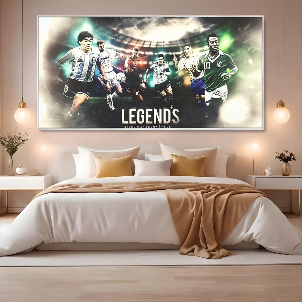 Tablou Canvas Premium LuxCanva® C1031, Legende Ale Fotbalului , Maradona, Pele, Ronaldo, CR7, Messi, Zidane, Legende, Game Room, Bar, Relaxare, Culori Vibrante