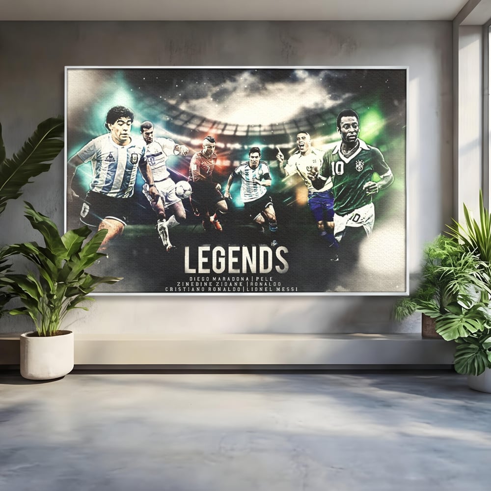 Tablou Canvas Premium LuxCanva® C1031, Legende Ale Fotbalului , Maradona, Pele, Ronaldo, CR7, Messi, Zidane, Legende, Game Room, Bar, Relaxare, Culori Vibrante