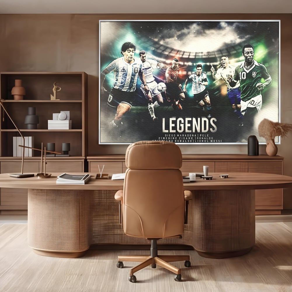 Tablou Canvas Premium LuxCanva® C1031, Legende Ale Fotbalului , Maradona, Pele, Ronaldo, CR7, Messi, Zidane, Legende, Game Room, Bar, Relaxare, Culori Vibrante