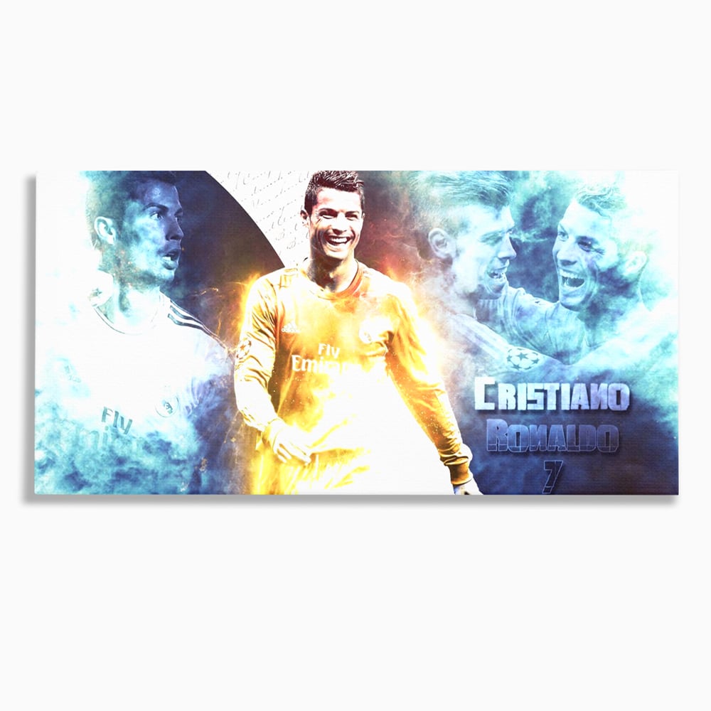 Tablou Canvas Premium LuxCanva® C1034, Cristiano Ronaldo ,  Culori, Fotbalist, Real Madrid, CR 7, Camera Copilului, Game Room, Bar, Relaxare, Culori Vibrante