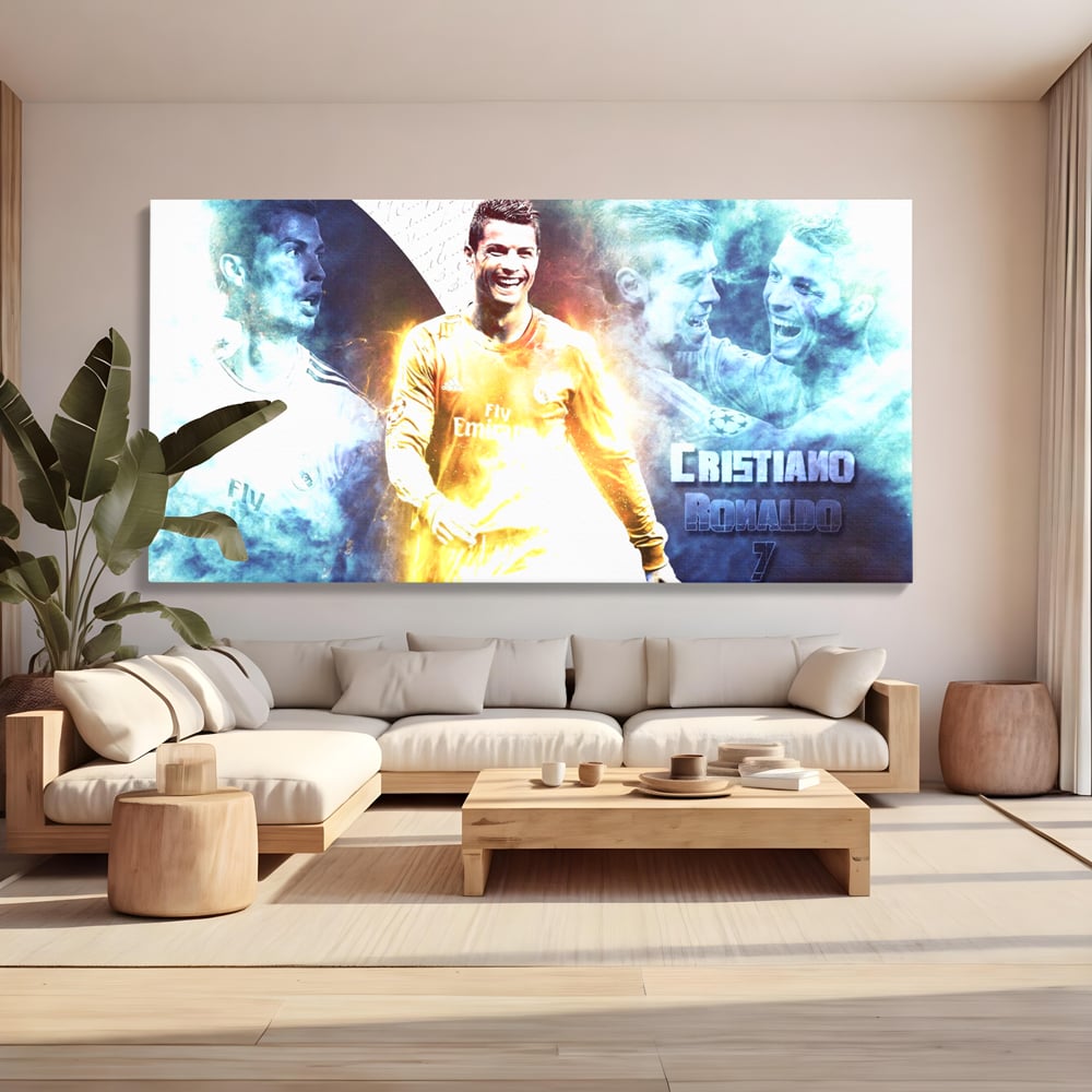 Tablou Canvas Premium LuxCanva® C1034, Cristiano Ronaldo ,  Culori, Fotbalist, Real Madrid, CR 7, Camera Copilului, Game Room, Bar, Relaxare, Culori Vibrante