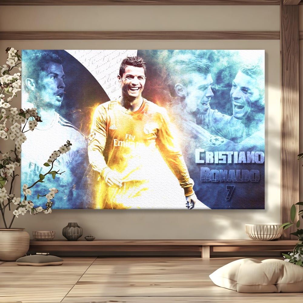 Tablou Canvas Premium LuxCanva® C1034, Cristiano Ronaldo ,  Culori, Fotbalist, Real Madrid, CR 7, Camera Copilului, Game Room, Bar, Relaxare, Culori Vibrante