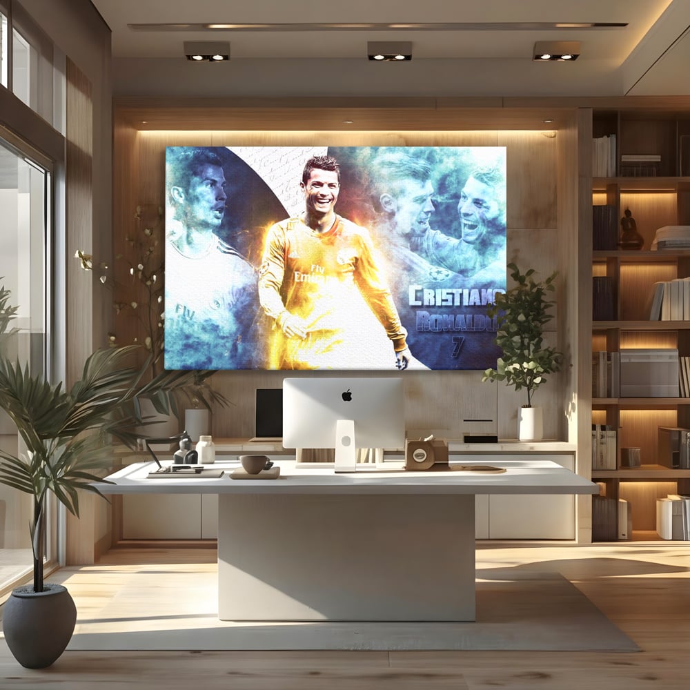 Tablou Canvas Premium LuxCanva® C1034, Cristiano Ronaldo ,  Culori, Fotbalist, Real Madrid, CR 7, Camera Copilului, Game Room, Bar, Relaxare, Culori Vibrante