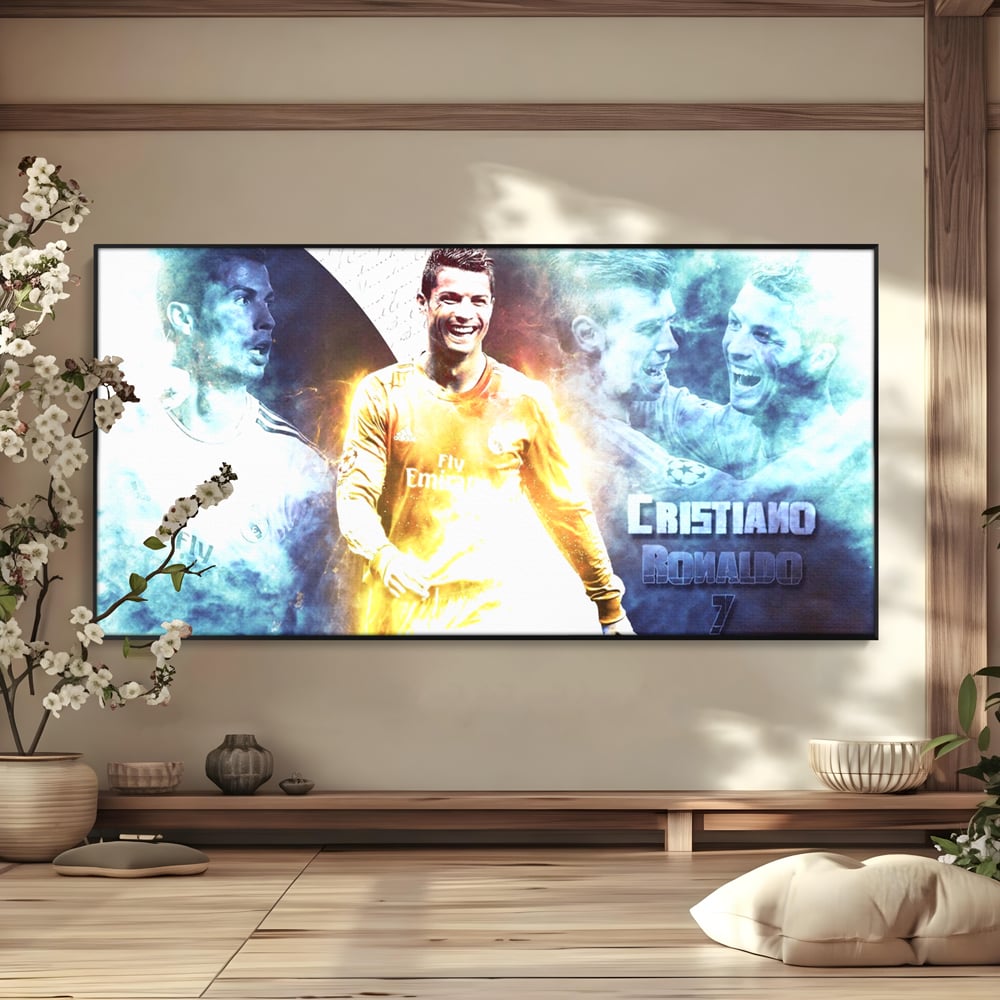 Tablou Canvas Premium LuxCanva® C1034, Cristiano Ronaldo ,  Culori, Fotbalist, Real Madrid, CR 7, Camera Copilului, Game Room, Bar, Relaxare, Culori Vibrante