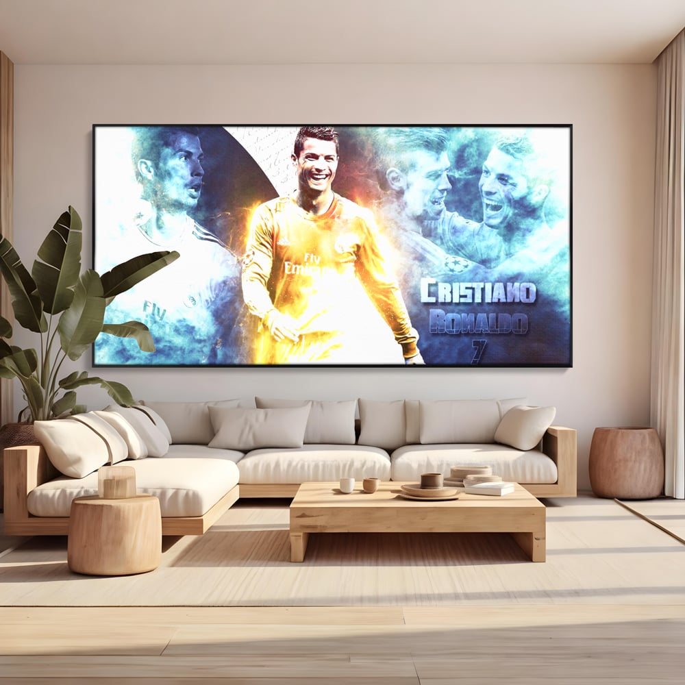 Tablou Canvas Premium LuxCanva® C1034, Cristiano Ronaldo ,  Culori, Fotbalist, Real Madrid, CR 7, Camera Copilului, Game Room, Bar, Relaxare, Culori Vibrante