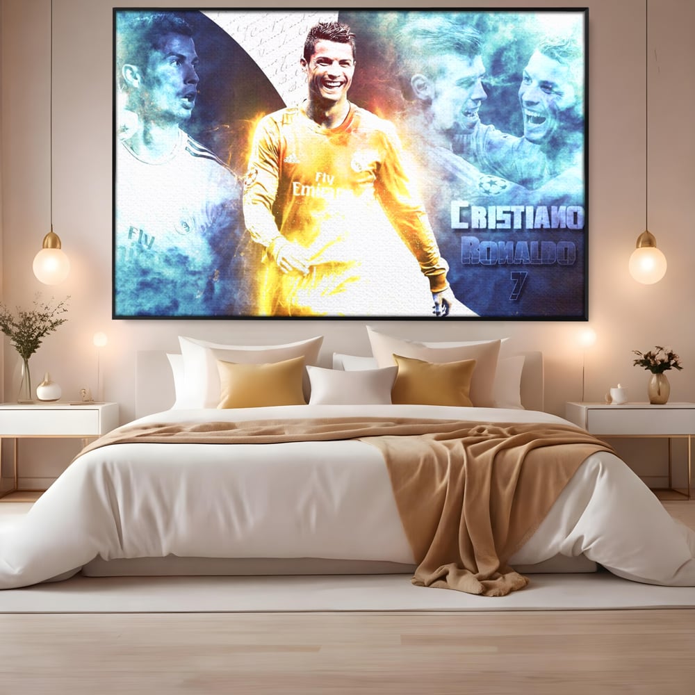 Tablou Canvas Premium LuxCanva® C1034, Cristiano Ronaldo ,  Culori, Fotbalist, Real Madrid, CR 7, Camera Copilului, Game Room, Bar, Relaxare, Culori Vibrante