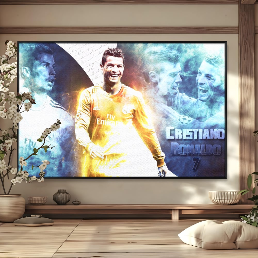Tablou Canvas Premium LuxCanva® C1034, Cristiano Ronaldo ,  Culori, Fotbalist, Real Madrid, CR 7, Camera Copilului, Game Room, Bar, Relaxare, Culori Vibrante