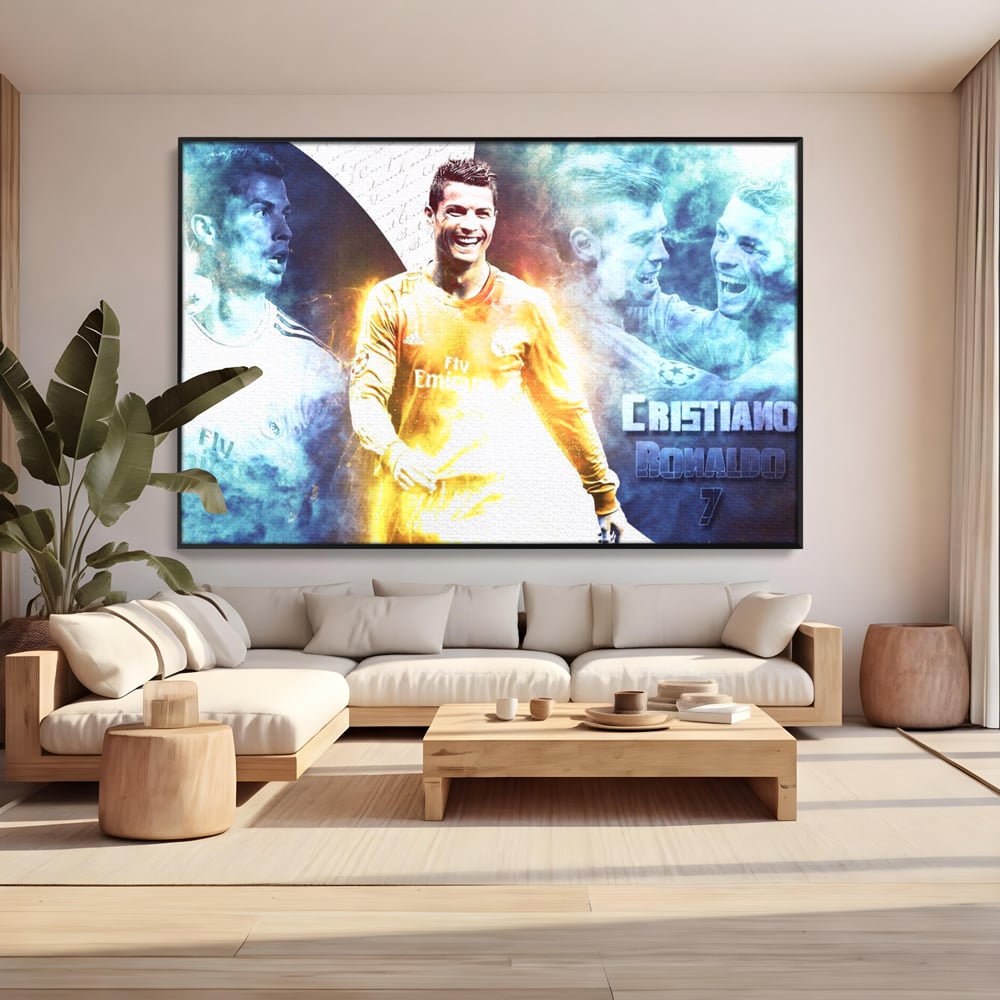 Tablou Canvas Premium LuxCanva® C1034, Cristiano Ronaldo ,  Culori, Fotbalist, Real Madrid, CR 7, Camera Copilului, Game Room, Bar, Relaxare, Culori Vibrante