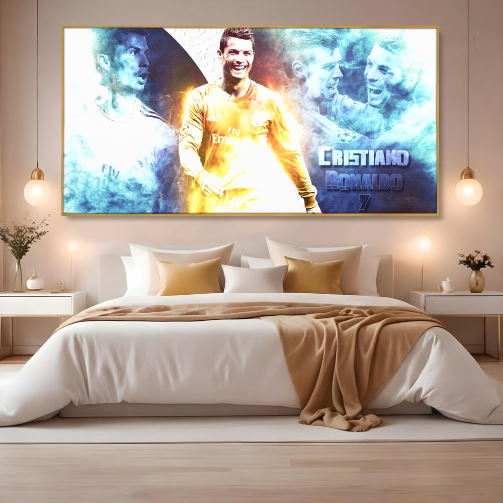 Tablou Canvas Premium LuxCanva® C1034, Cristiano Ronaldo ,  Culori, Fotbalist, Real Madrid, CR 7, Camera Copilului, Game Room, Bar, Relaxare, Culori Vibrante