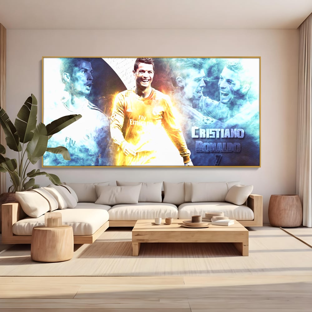 Tablou Canvas Premium LuxCanva® C1034, Cristiano Ronaldo ,  Culori, Fotbalist, Real Madrid, CR 7, Camera Copilului, Game Room, Bar, Relaxare, Culori Vibrante