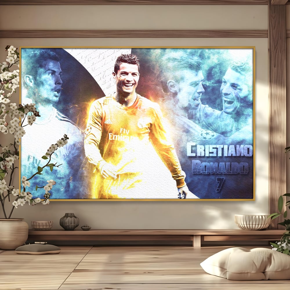 Tablou Canvas Premium LuxCanva® C1034, Cristiano Ronaldo ,  Culori, Fotbalist, Real Madrid, CR 7, Camera Copilului, Game Room, Bar, Relaxare, Culori Vibrante