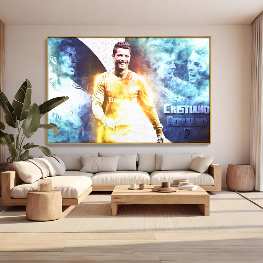 Tablou Canvas Premium LuxCanva® C1034, Cristiano Ronaldo ,  Culori, Fotbalist, Real Madrid, CR 7, Camera Copilului, Game Room, Bar, Relaxare, Culori Vibrante
