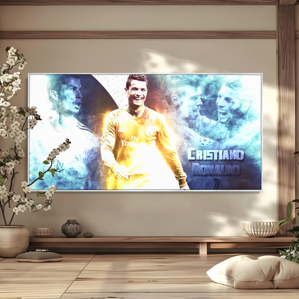 Tablou Canvas Premium LuxCanva® C1034, Cristiano Ronaldo ,  Culori, Fotbalist, Real Madrid, CR 7, Camera Copilului, Game Room, Bar, Relaxare, Culori Vibrante