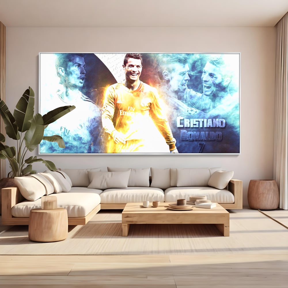 Tablou Canvas Premium LuxCanva® C1034, Cristiano Ronaldo ,  Culori, Fotbalist, Real Madrid, CR 7, Camera Copilului, Game Room, Bar, Relaxare, Culori Vibrante