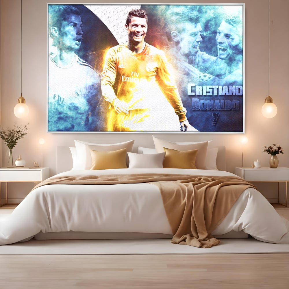 Tablou Canvas Premium LuxCanva® C1034, Cristiano Ronaldo ,  Culori, Fotbalist, Real Madrid, CR 7, Camera Copilului, Game Room, Bar, Relaxare, Culori Vibrante