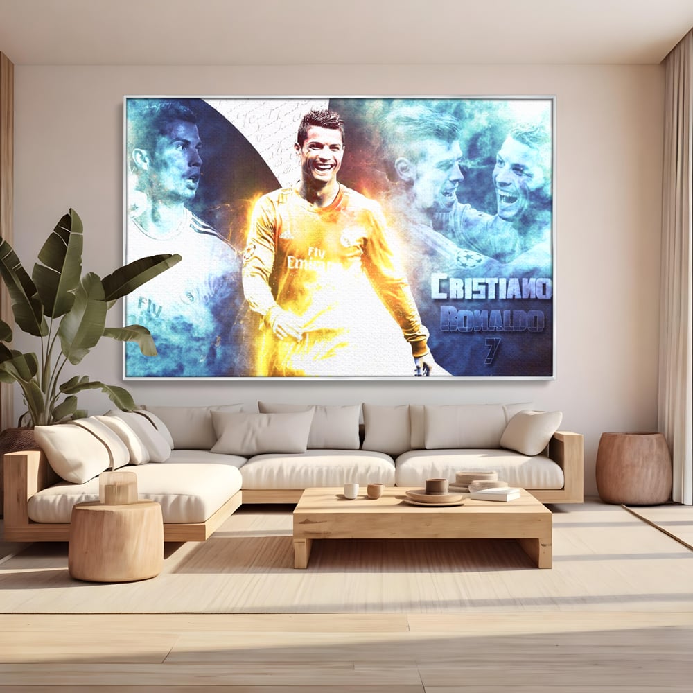 Tablou Canvas Premium LuxCanva® C1034, Cristiano Ronaldo ,  Culori, Fotbalist, Real Madrid, CR 7, Camera Copilului, Game Room, Bar, Relaxare, Culori Vibrante