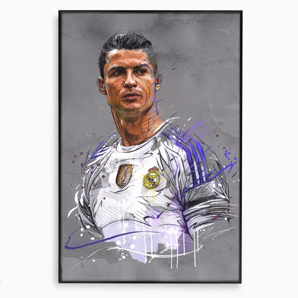 Tablou Canvas Premium LuxCanva® C1035, Cristiano Ronaldo , Culori, Fotbalist, Real Madrid, CR 7, GOAT Camera Copilului, Game Room, Bar, Relaxare, Culori Vibrante