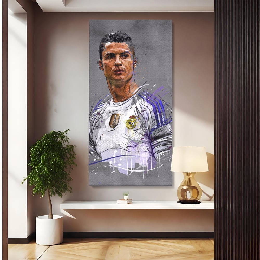 Tablou Canvas Premium LuxCanva® C1035, Cristiano Ronaldo , Culori, Fotbalist, Real Madrid, CR 7, GOAT Camera Copilului, Game Room, Bar, Relaxare, Culori Vibrante