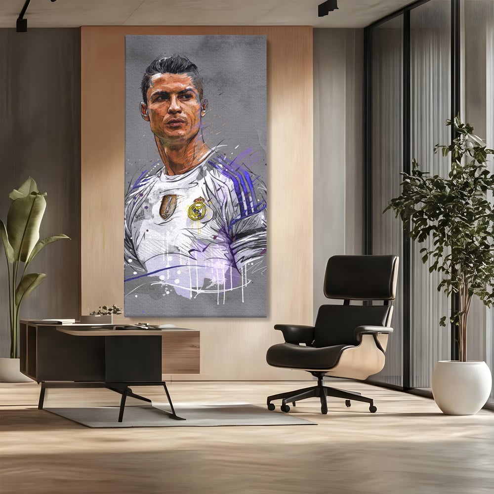 Tablou Canvas Premium LuxCanva® C1035, Cristiano Ronaldo , Culori, Fotbalist, Real Madrid, CR 7, GOAT Camera Copilului, Game Room, Bar, Relaxare, Culori Vibrante